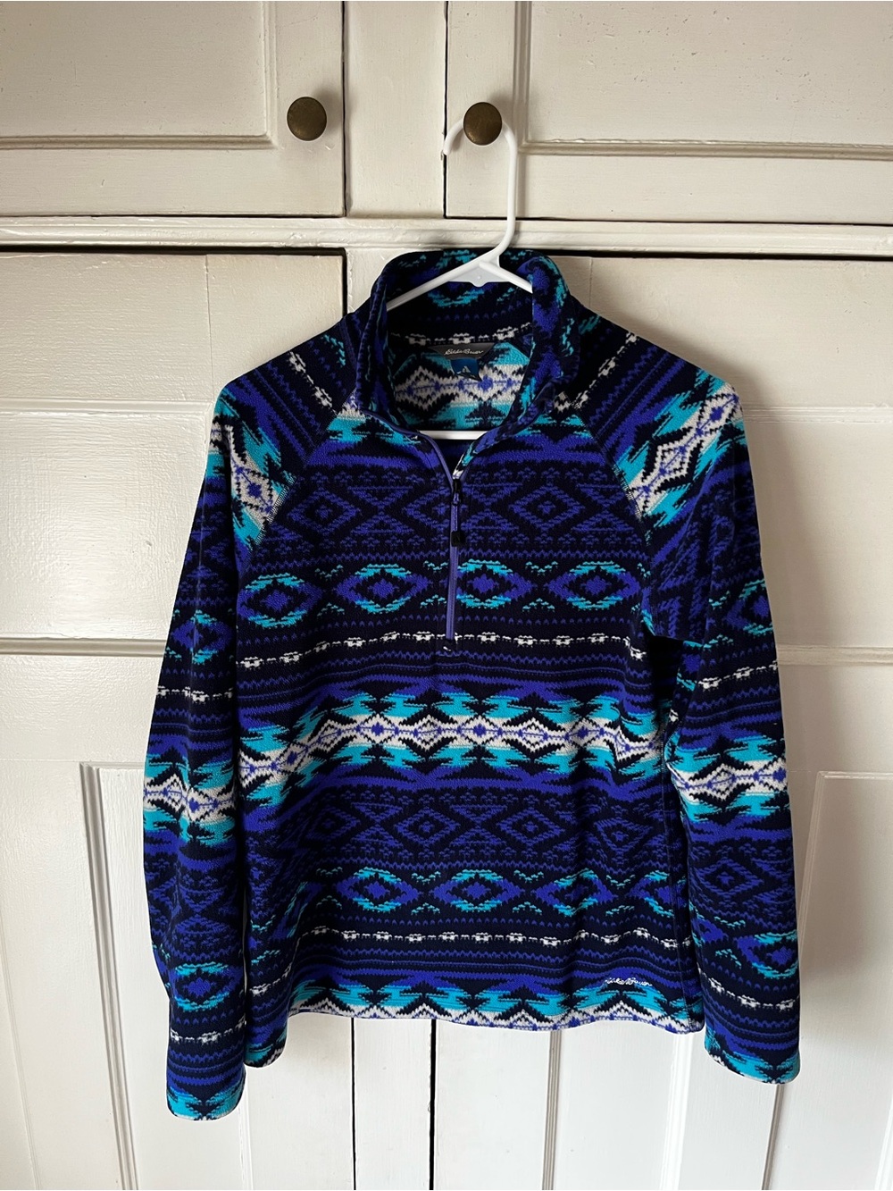 Eddie Bauer - Navy, Teal & White Geometric Half-Zip Jacket - Women’s Size M